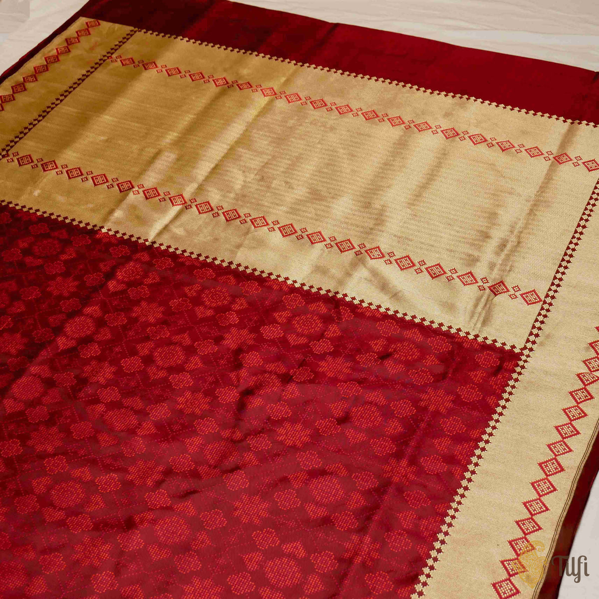 Brown-Red Pure Soft Satin Silk Banarasi Handloom Saree