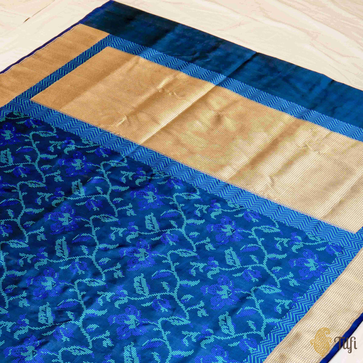 Black-Blue Pure Soft Satin Silk Banarasi Handloom Saree