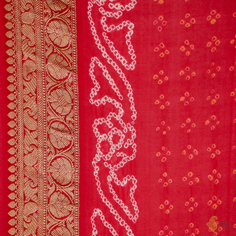 Red Pure Georgette Banarasi Bandhani Handloom Saree