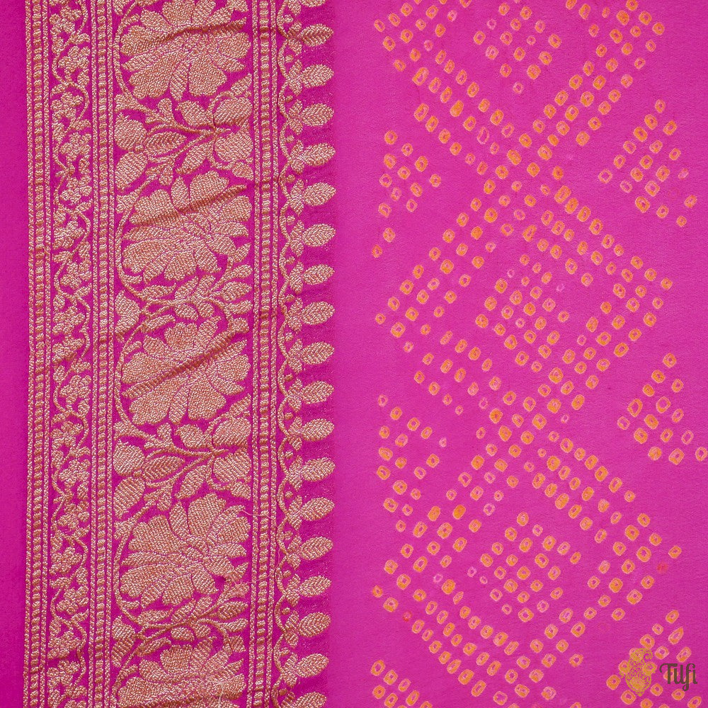 Rani Pink Pure Georgette Banarasi Bandhani Handloom Saree