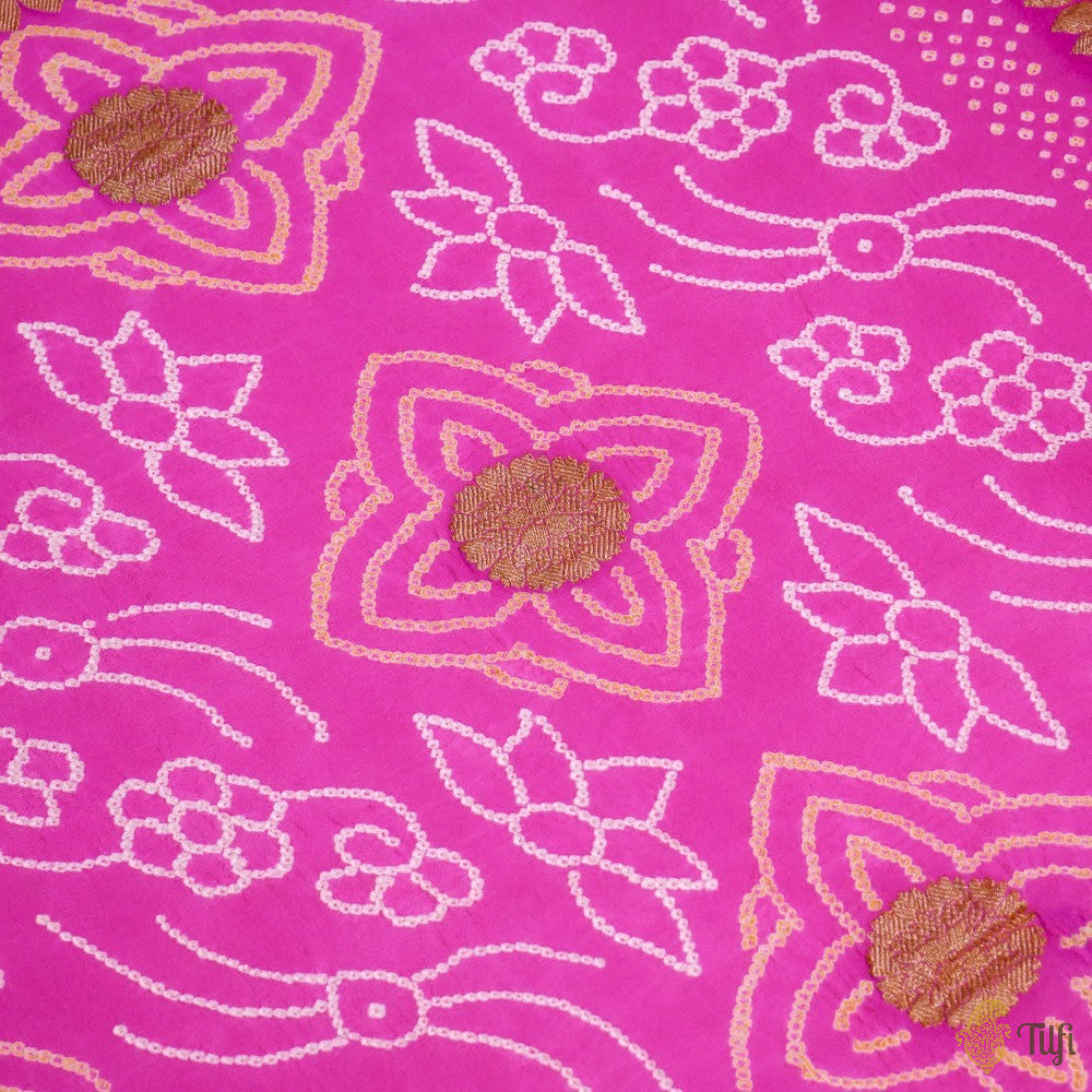 Gulabi Pink Pure Georgette Banarasi Bandhani Handloom Saree