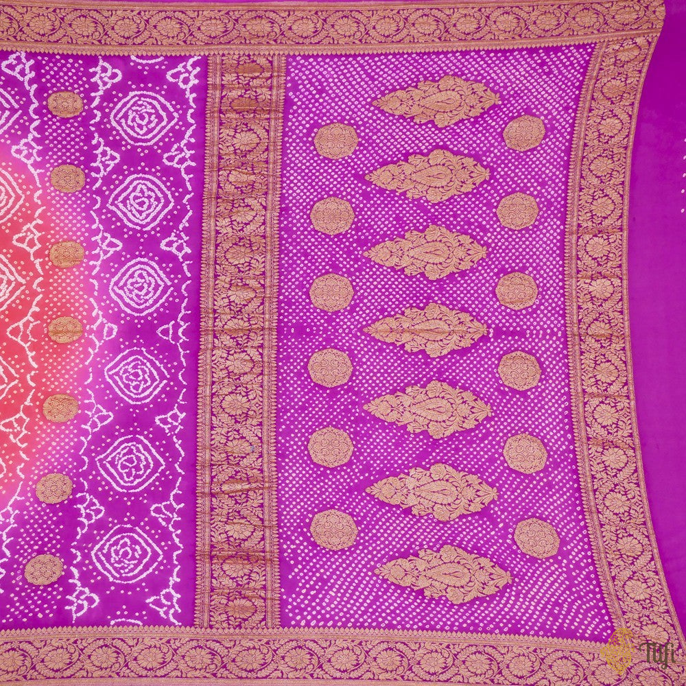 Magenta-Pink Pure Georgette Banarasi Bandhani Handloom Saree