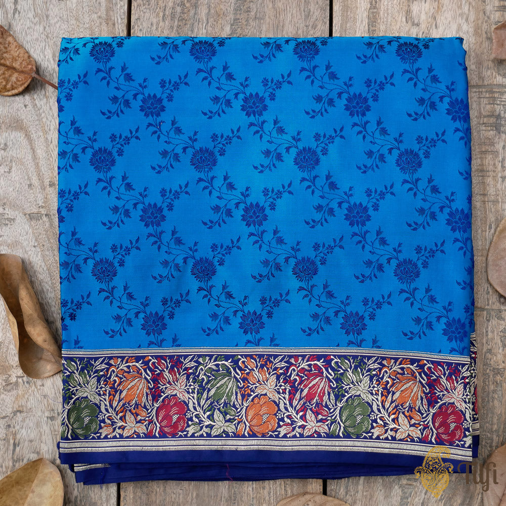Blue Pure Soft Satin Silk Banarasi Valkalam Handloom Saree