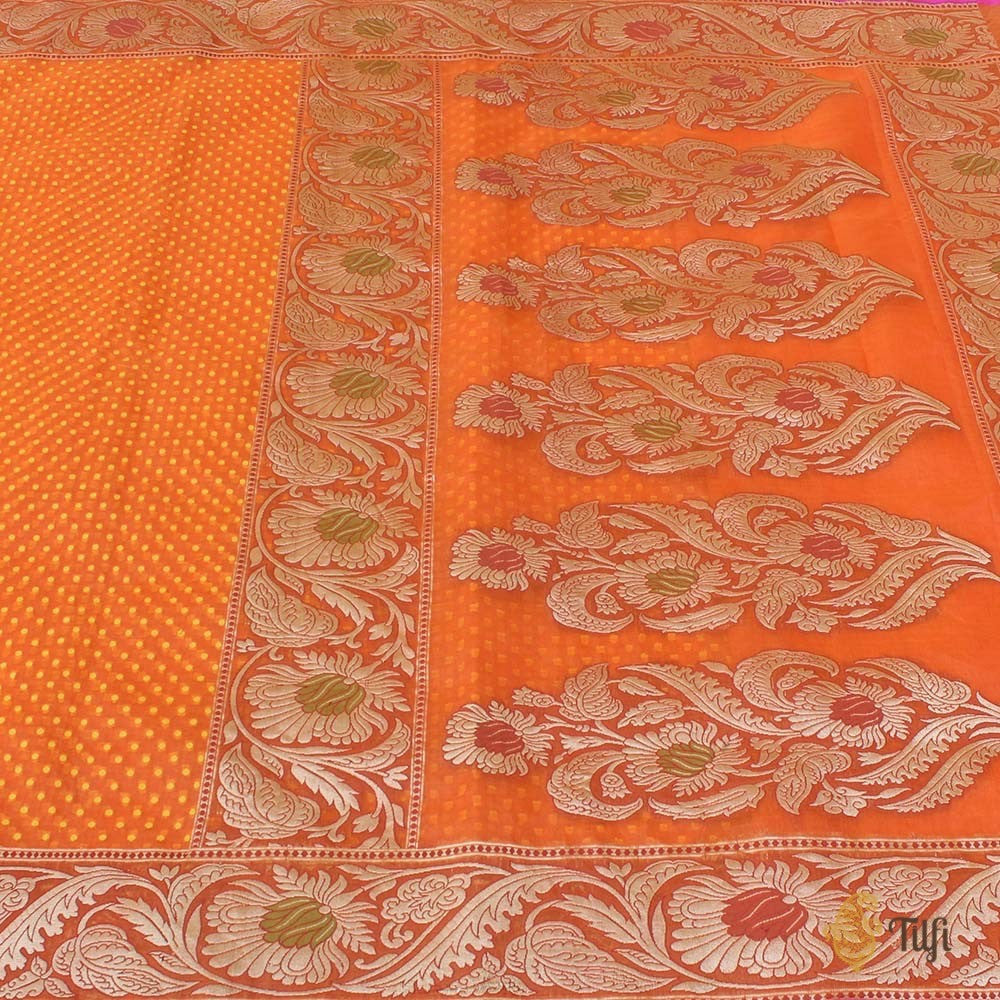 Orange Pure Kora Silk Handwoven Banarasi Saree