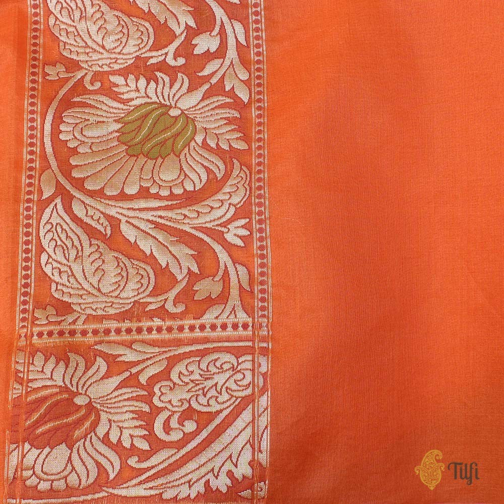 Orange Pure Kora Silk Handwoven Banarasi Saree