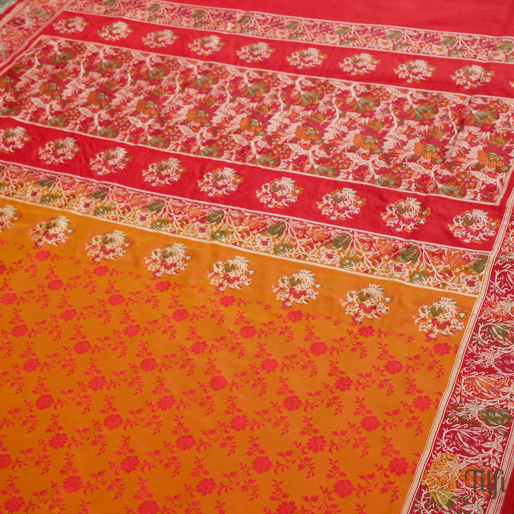 Orange Pure Soft Satin Silk Banarasi Valkalam Handloom Saree