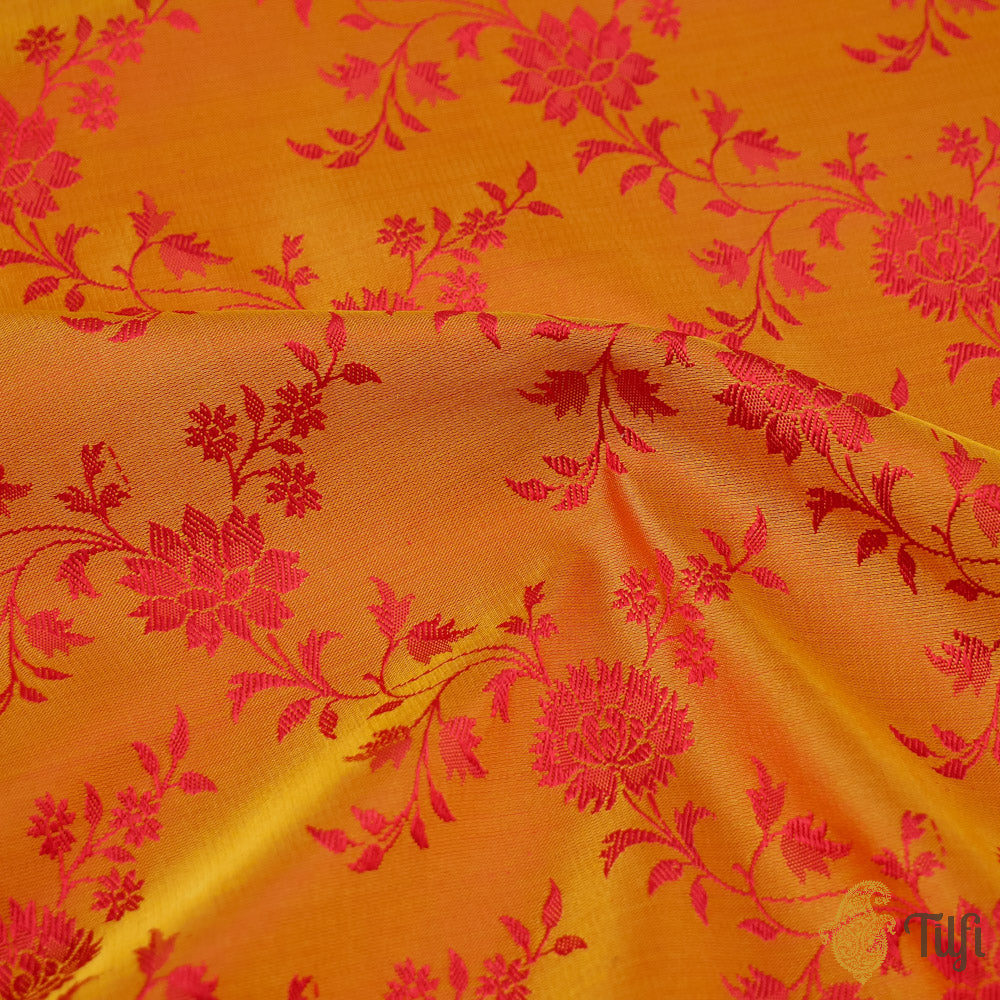 Orange Pure Soft Satin Silk Banarasi Valkalam Handloom Saree