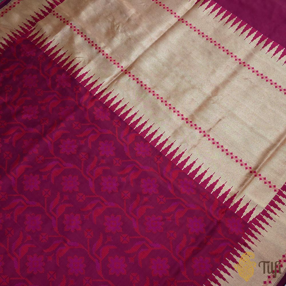 Brown-Pink Pure Soft Satin Silk Banarasi Handloom Saree