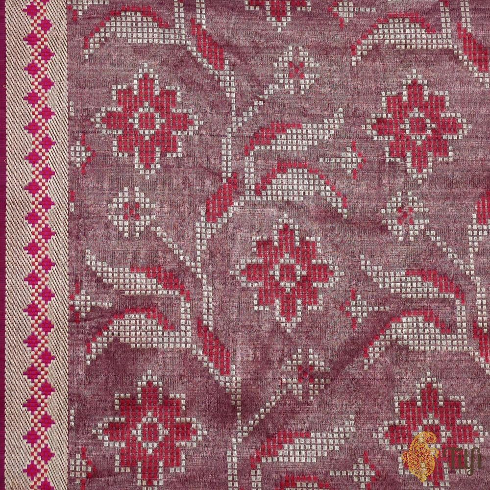 Brown-Pink Pure Soft Satin Silk Banarasi Handloom Saree