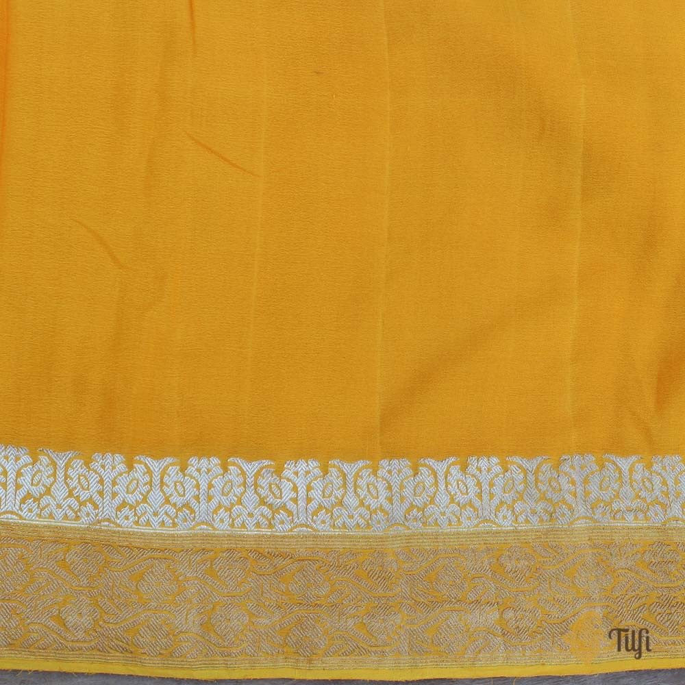 Yellow-Orange Pure Chiffon Georgette Banarasi Handloom Saree