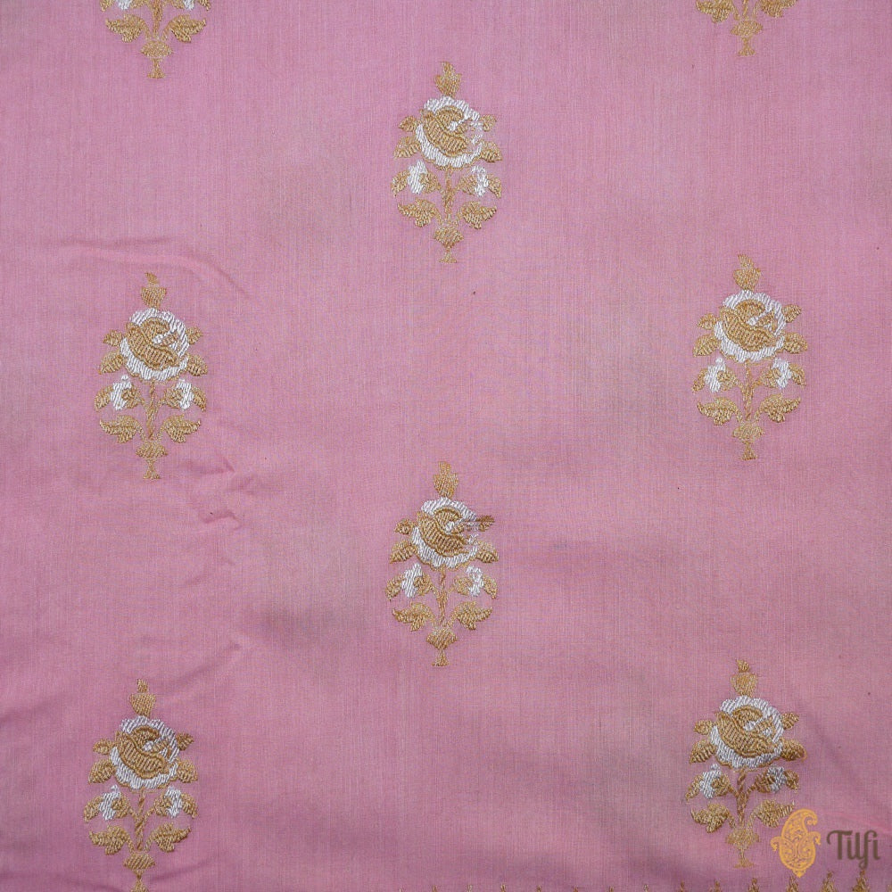 Peach Pink Pure Monga Silk Banarasi Handloom Saree