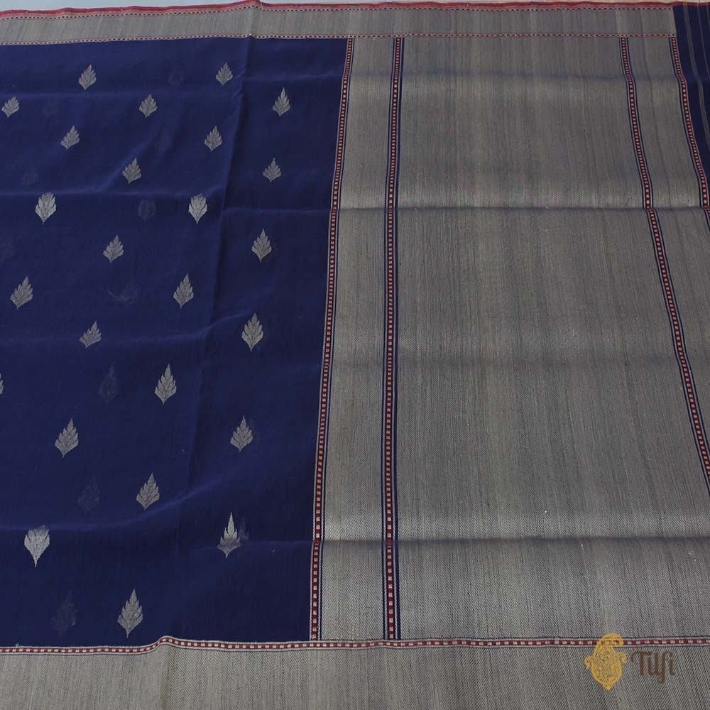 Navy Blue Pure Cotton Banarasi Handloom Saree