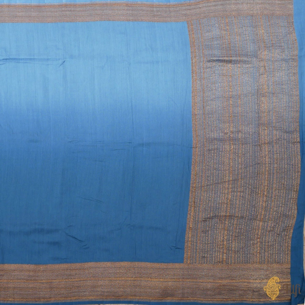 Blue Ombré Pure Monga Silk Banarasi Handloom Saree