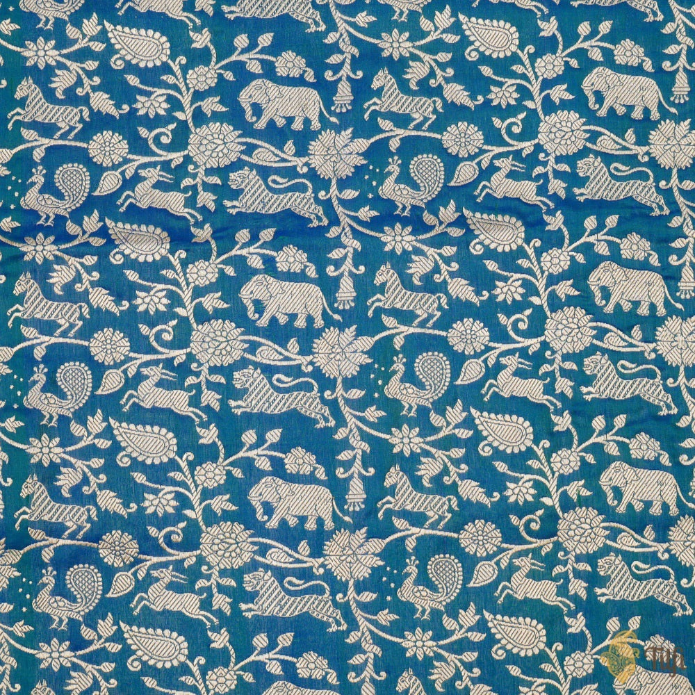 Blue-Green Pure Katan Silk Banarasi Shikaargah Handloom Saree