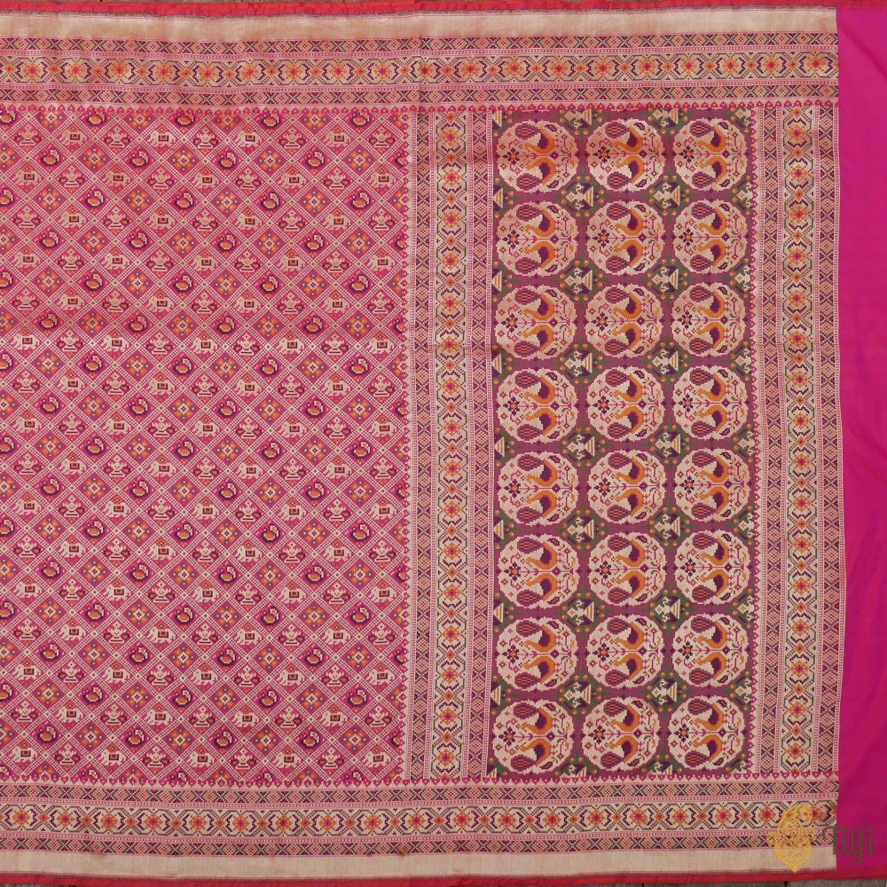 Orange-Rani Pink Pure Katan Silk Banarasi Handloom Patola Saree