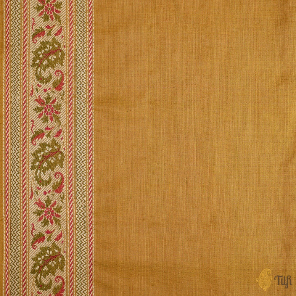 Yellow Pure Soft Satin Silk Tanchoi Jamawar Banarasi Handloom Saree