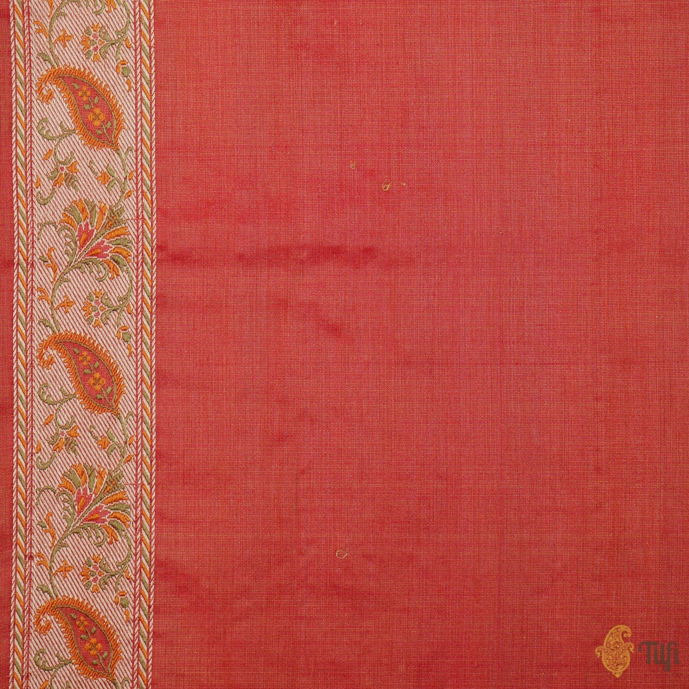 Red Pure Soft Satin Silk Tanchoi Jamawar Banarasi Handloom Saree