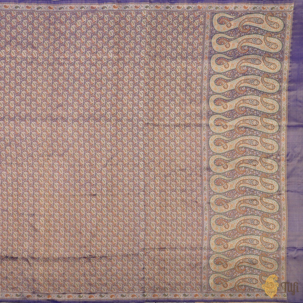 Purple Pure Soft Satin Silk Tanchoi Jamawar Banarasi Handloom Saree