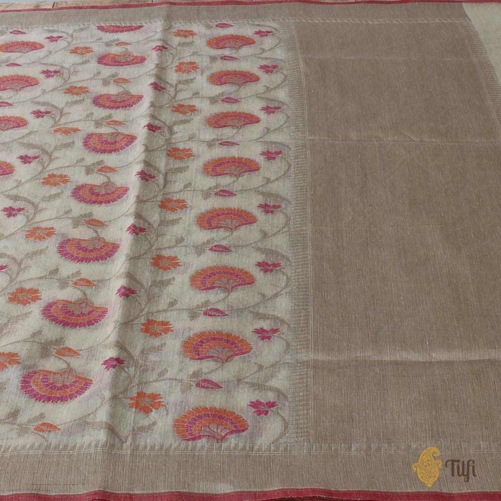 Tussar Colour Pure Linen Tussar Silk Banarasi Handloom Saree