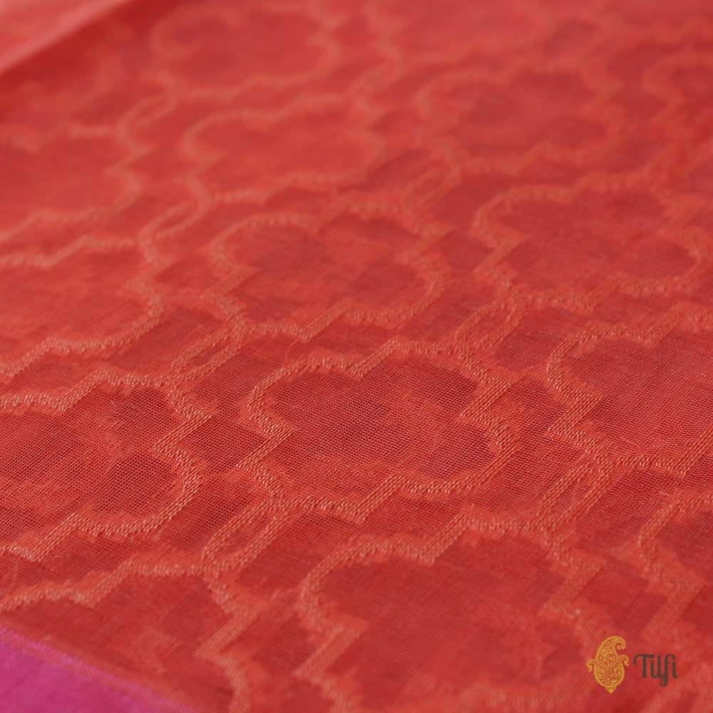 Orange-Gulabi Pink Pure Kora Silk Handwoven Banarasi Saree