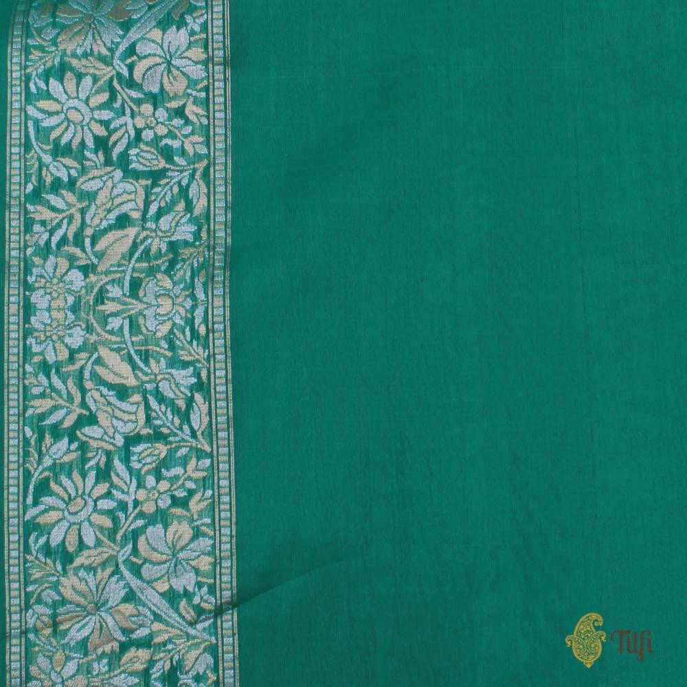 Teal Green Pure Kora Silk Handwoven Banarasi Saree