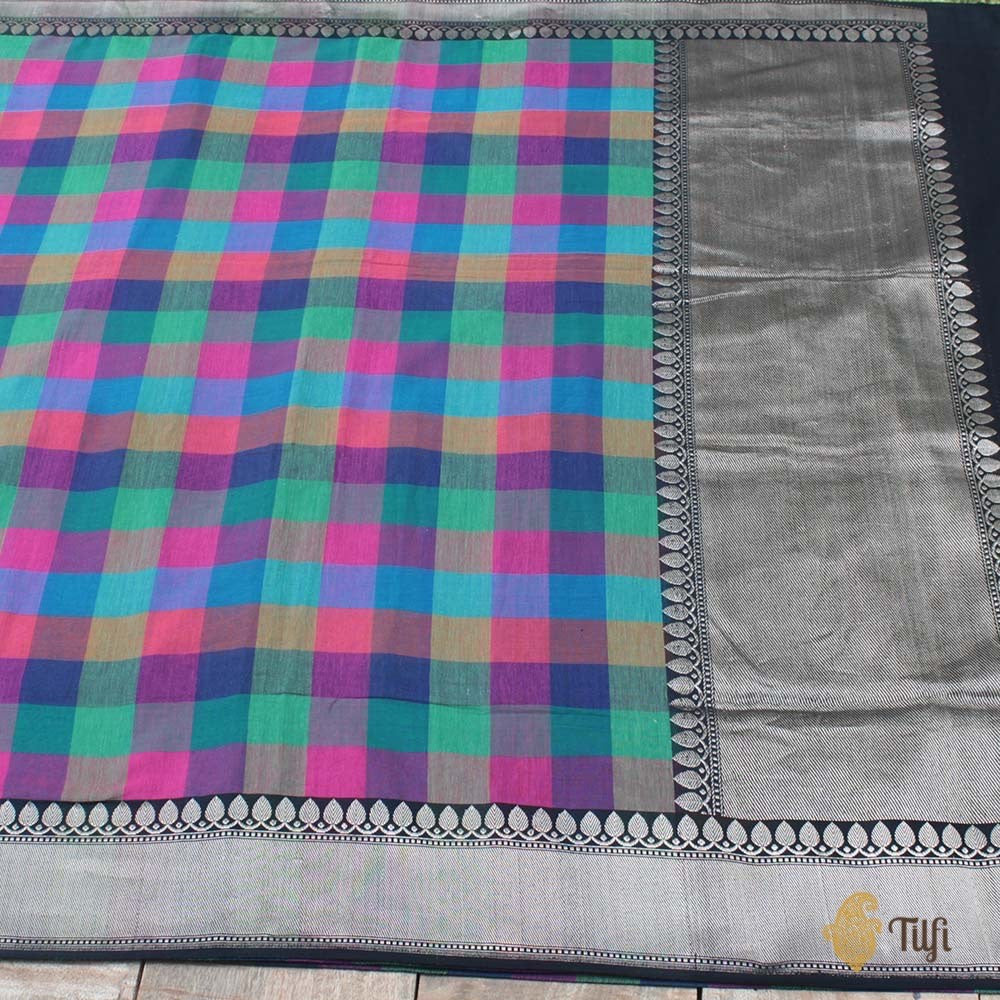 Checkered Pure Cotton Handloom Banarasi Saree