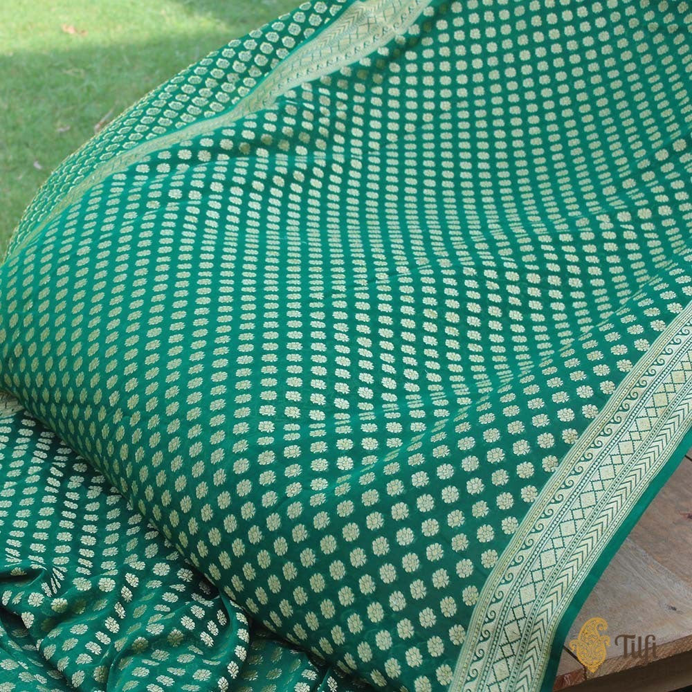 Green Pure Chiffon Georgette Banarasi Handloom Saree