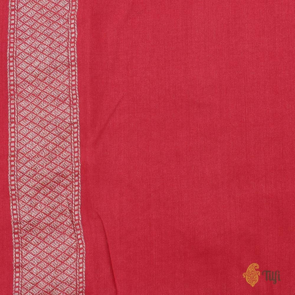 Tussar-Red Pure Moonga Silk Banarasi Handloom Saree