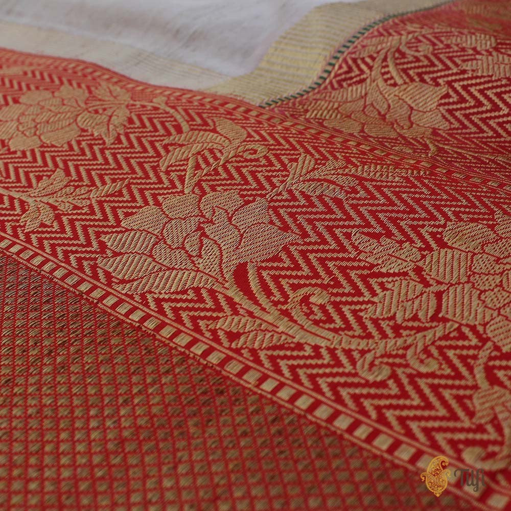 Tussar-Red Pure Tussar Silk Banarasi Handloom Saree
