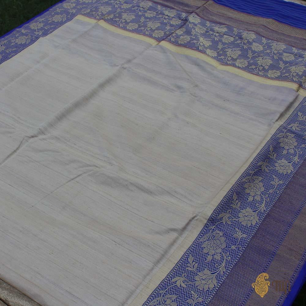 Tussar-Blue Pure Tussar Silk Banarasi Handloom Saree