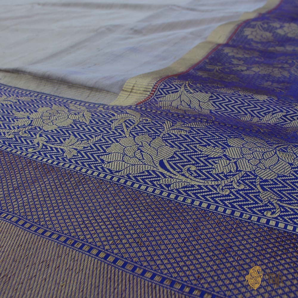 Tussar-Blue Pure Tussar Silk Banarasi Handloom Saree