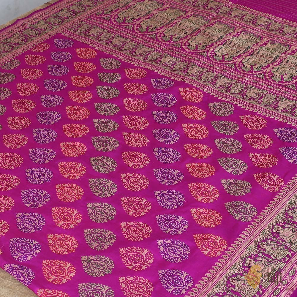 Magenta Red Pure Katan Silk Banarasi Handloom Saree