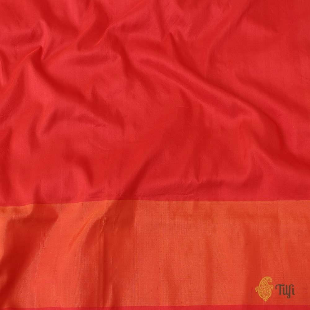 Off-White-Orange Pure Katan Silk Banarasi Handloom Saree