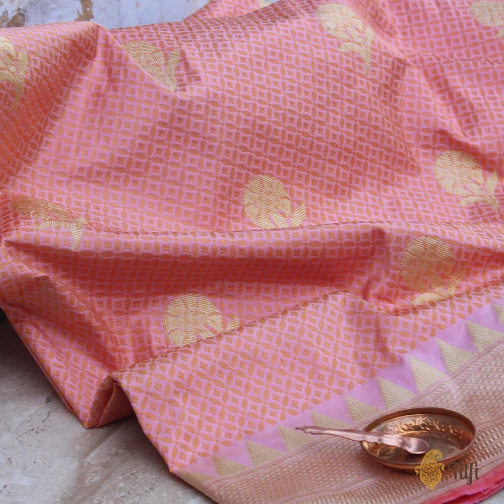 Light Pink Pure Katan Silk Banarasi Handloom Saree