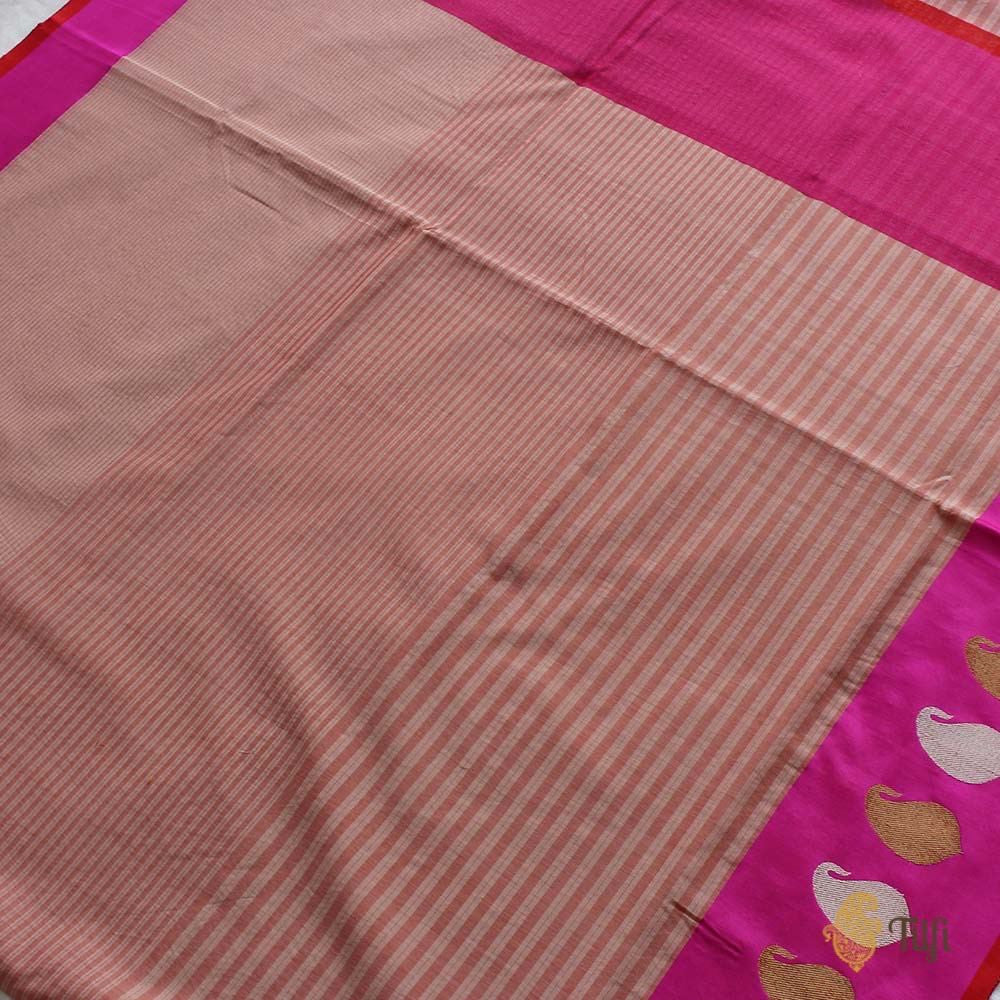 Tussar-Pink Pure Kora Silk Banarasi Handloom Saree