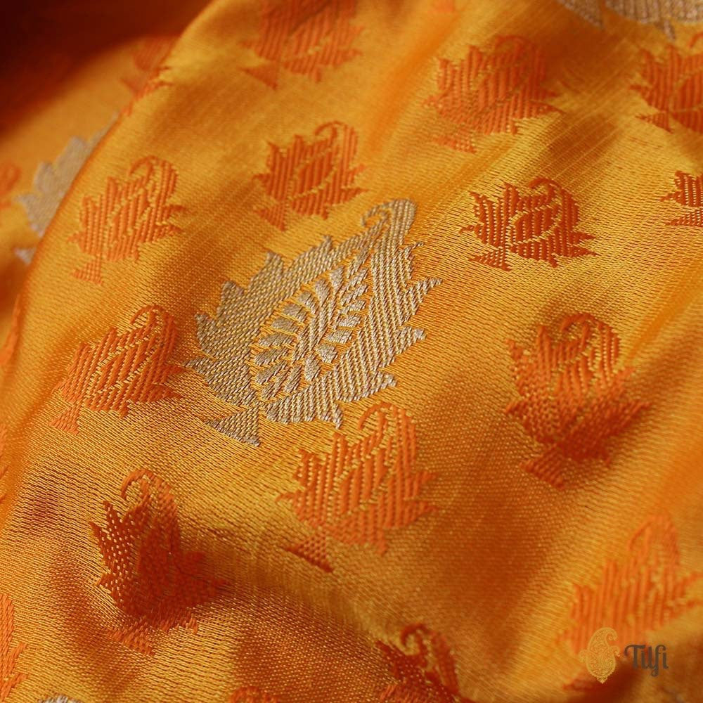 Orange Pure Soft Satin Silk Banarasi Handloom Saree