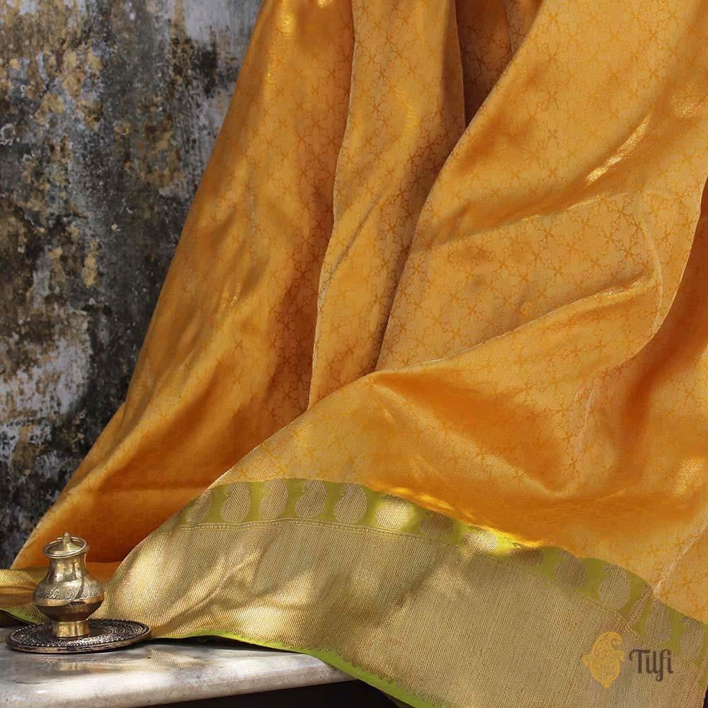 Yellow-Orange Pure Katan Silk Banarasi Handloom Saree