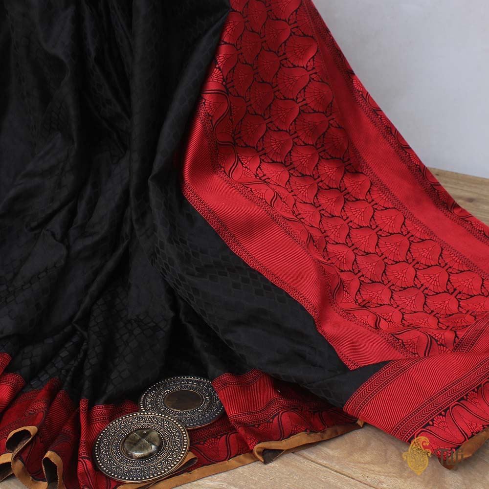 Black Pure Soft Satin Silk Banarasi Handloom Saree