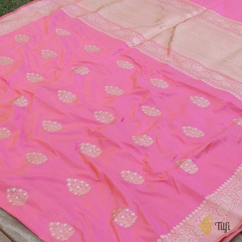 Yellow-Light Gulabi Pink Pure Katan Silk Banarasi Handloom Saree