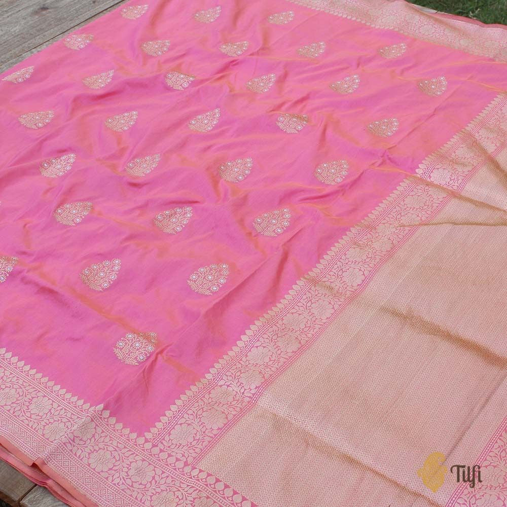 Yellow-Light Gulabi Pink Pure Katan Silk Banarasi Handloom Saree