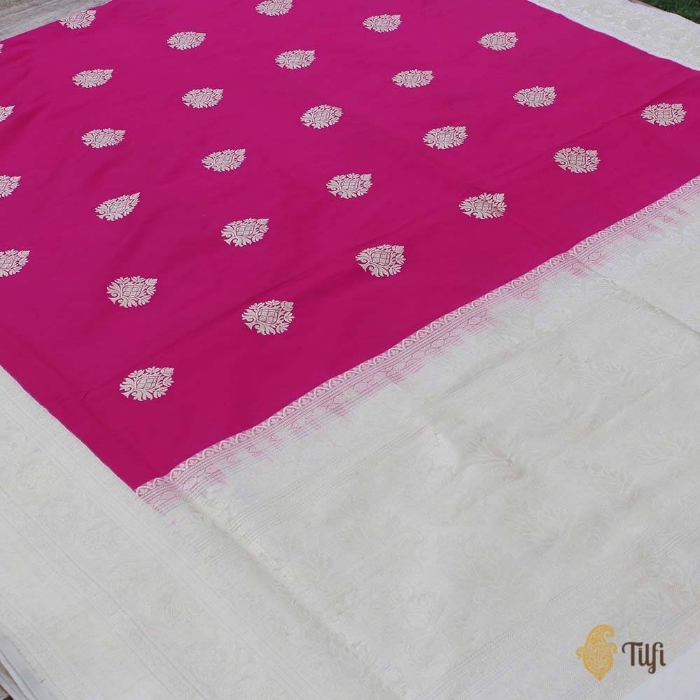 Indian Pink-Off White Pure Katan Silk Banarasi Handloom Saree
