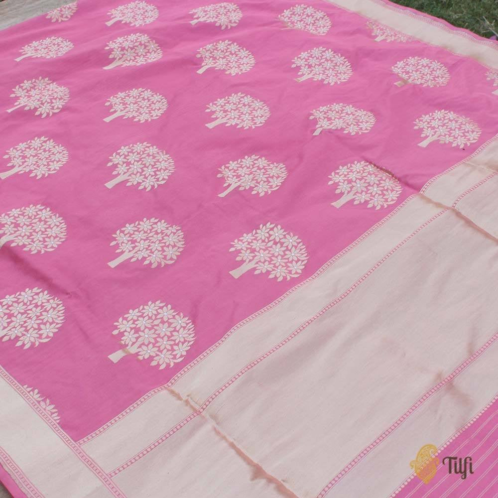 Old Rose Pink Pure Silk Georgette Banarasi Handloom Saree