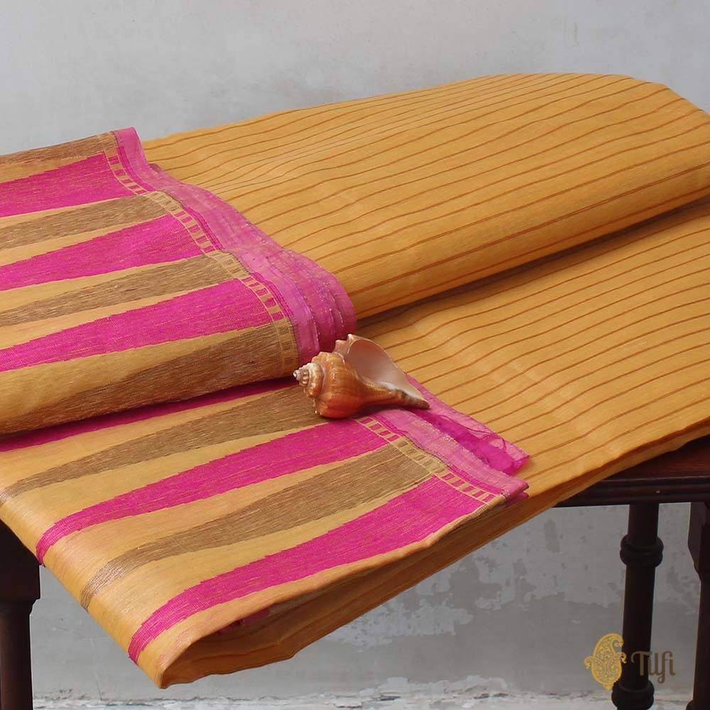 Light Orange Pure Kora Silk by Cotton Banarasi Handloom Saree