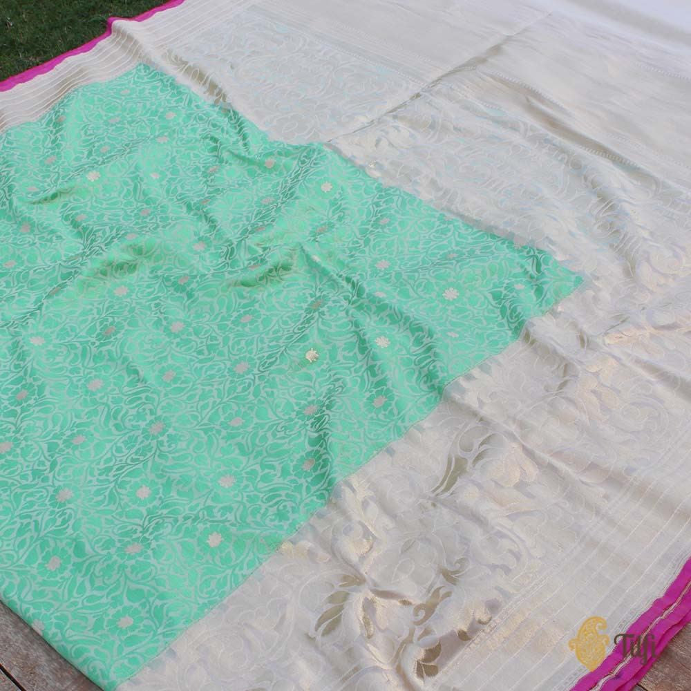 Aqua Green Pure Katan Silk Banarasi Handloom Saree