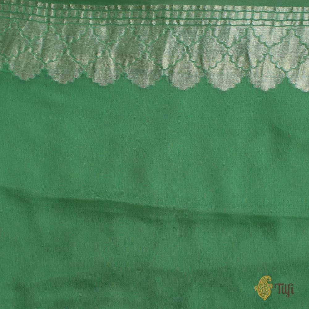 Green-Blue Pure Chiffon Georgette Banarasi Handloom Saree