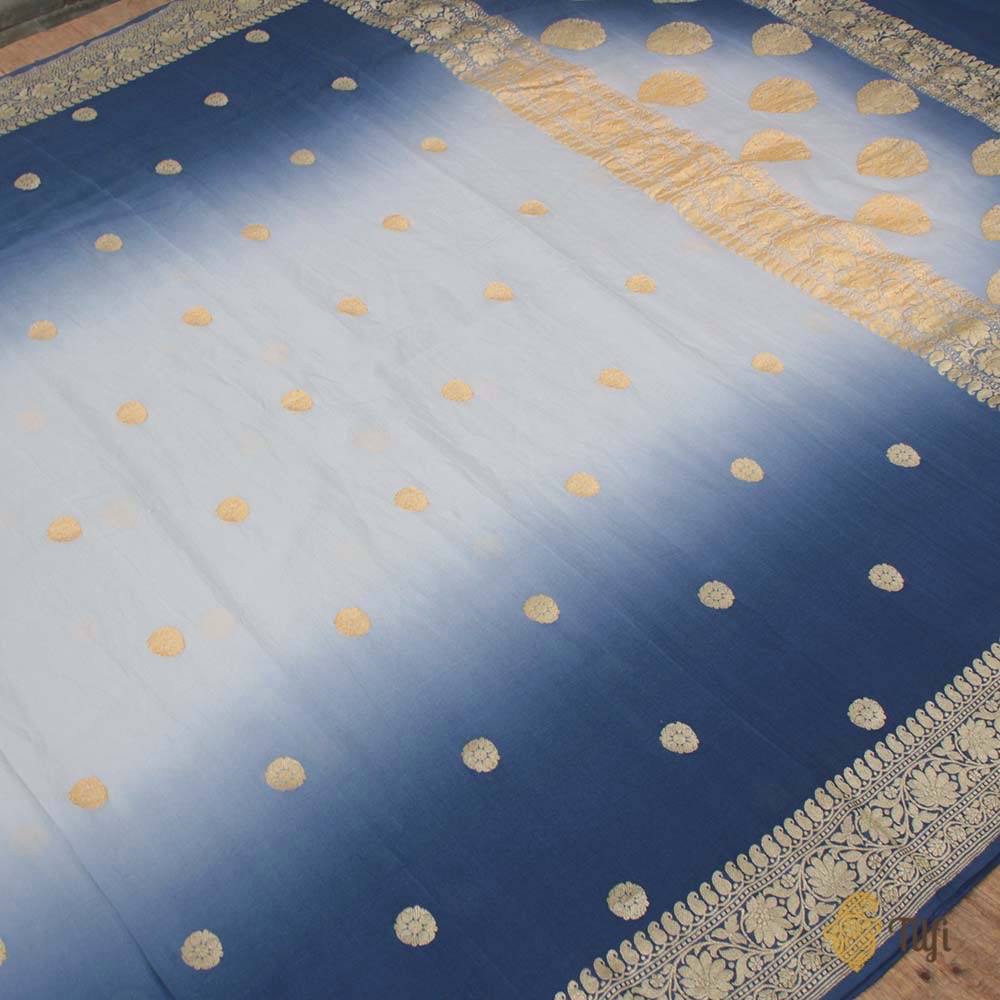 Prussian Blue Ombr√© Pure Chiffon Georgette Banarasi Handloom Saree