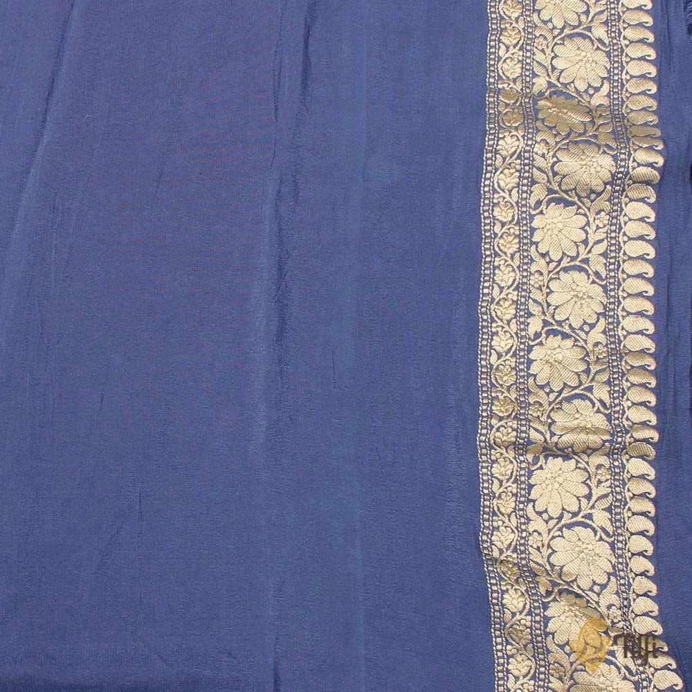 Prussian Blue Ombr√© Pure Chiffon Georgette Banarasi Handloom Saree