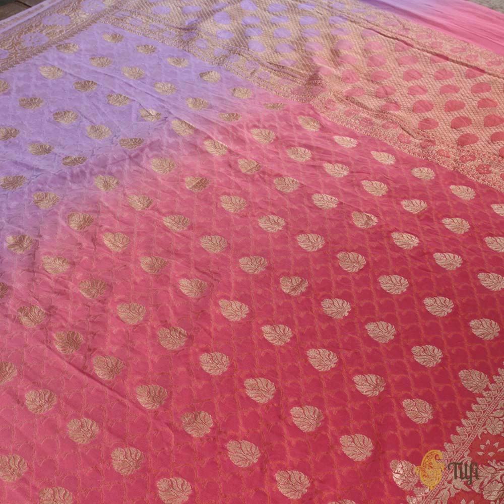 Mauve-Pink Ombre Pure Chiffon Georgette Banarasi Handloom Saree