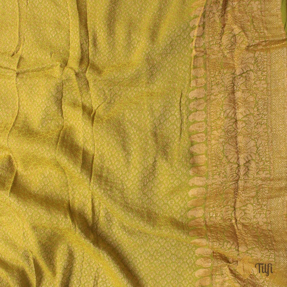 Yellow-Green Pure Chiffon Georgette Banarasi Handloom Saree