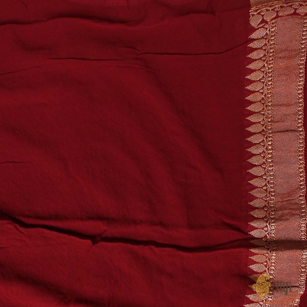 Red-Indian Pink Ombre Pure Chiffon Georgette Banarasi Handloom Saree